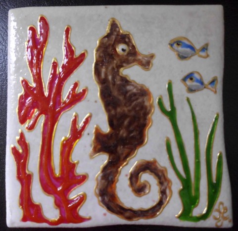 poslikava ploščic - morski konjiček