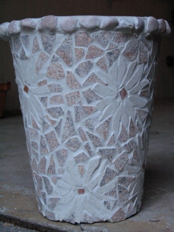 Cvetlični lonec, keramika, mozaik - Cvetlični lonec iz ploščic v naravnih odtenkih