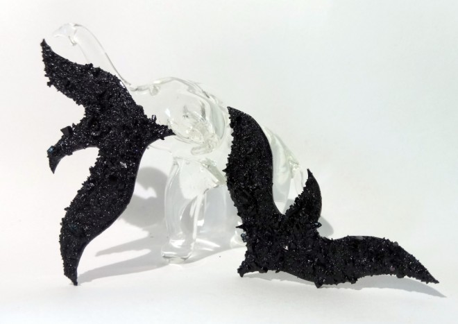 Uhani KUOLMi Ptičice - Uhani iz premoga z nerjavečim jeklom. Unikatni izdelek. Veliki cca. 6 cm, izjemno lahki.